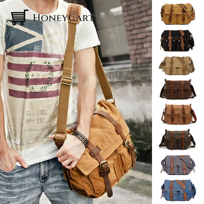 Fashion Vintage Leather Canvas Mens Messenger Bag