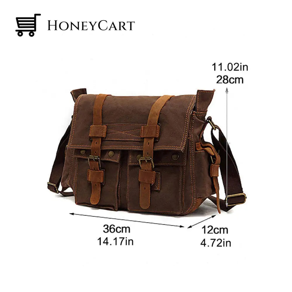 Fashion Vintage Leather Canvas Mens Messenger Bag