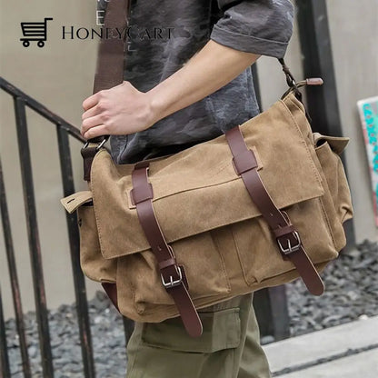 Fashion Vintage Leather Canvas Mens Messenger Bag