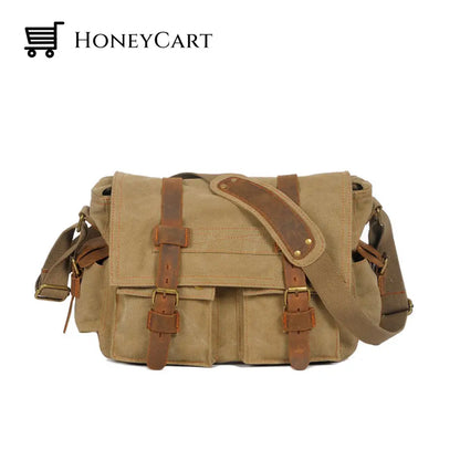 Fashion Vintage Leather Canvas Mens Messenger Bag Brown