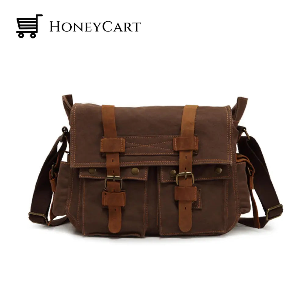 Fashion Vintage Leather Canvas Mens Messenger Bag Coffee