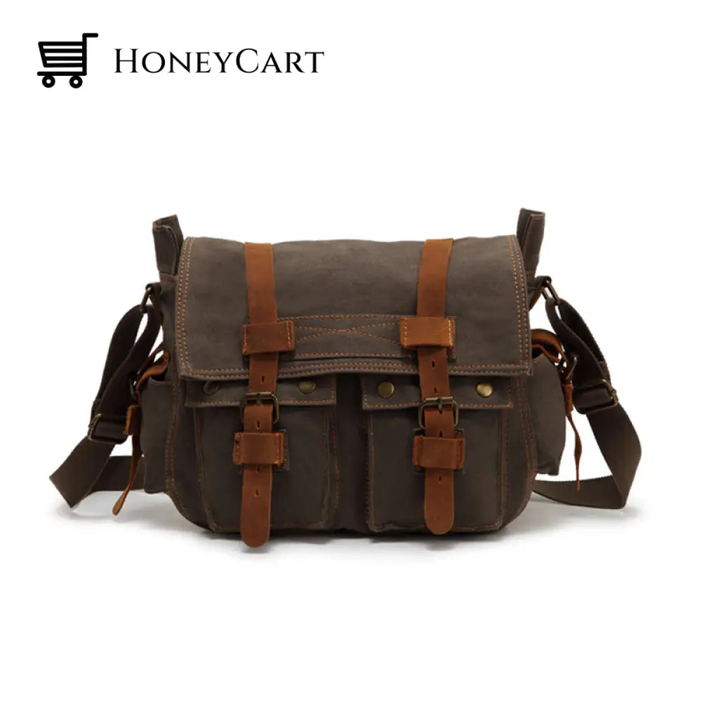 Fashion Vintage Leather Canvas Mens Messenger Bag Green