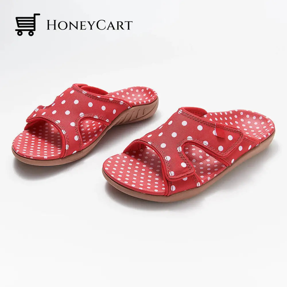 Fashionable Polka Dot Adjustable Sandals Red / 4