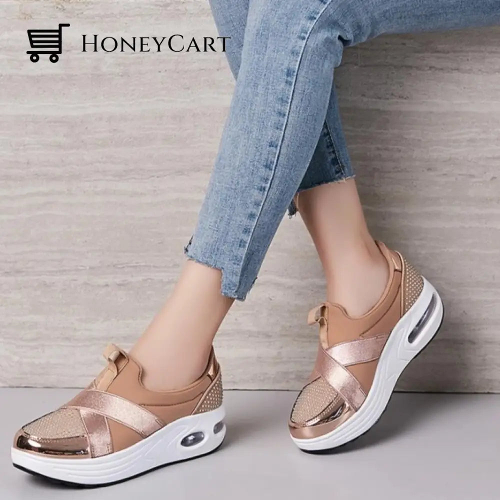 Fashionable Shoes For Bunions Platform Slip On Sneakers Beige / 6