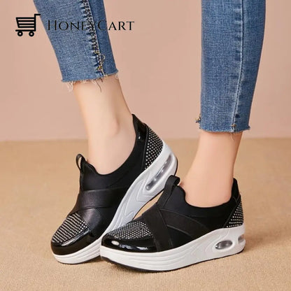 Fashionable Shoes For Bunions Platform Slip On Sneakers Black / 6