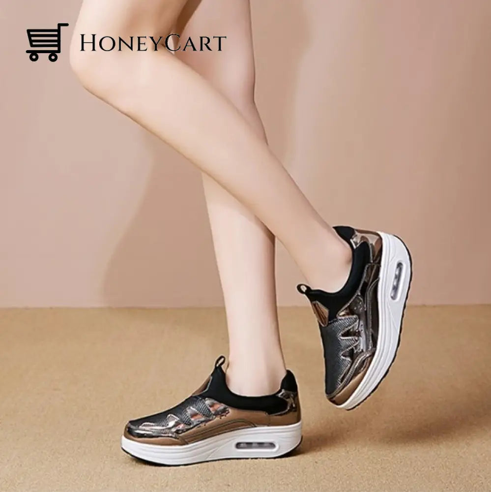 Fashionable Shoes For Bunions Platform Slip On Sneakers Champagne / 6
