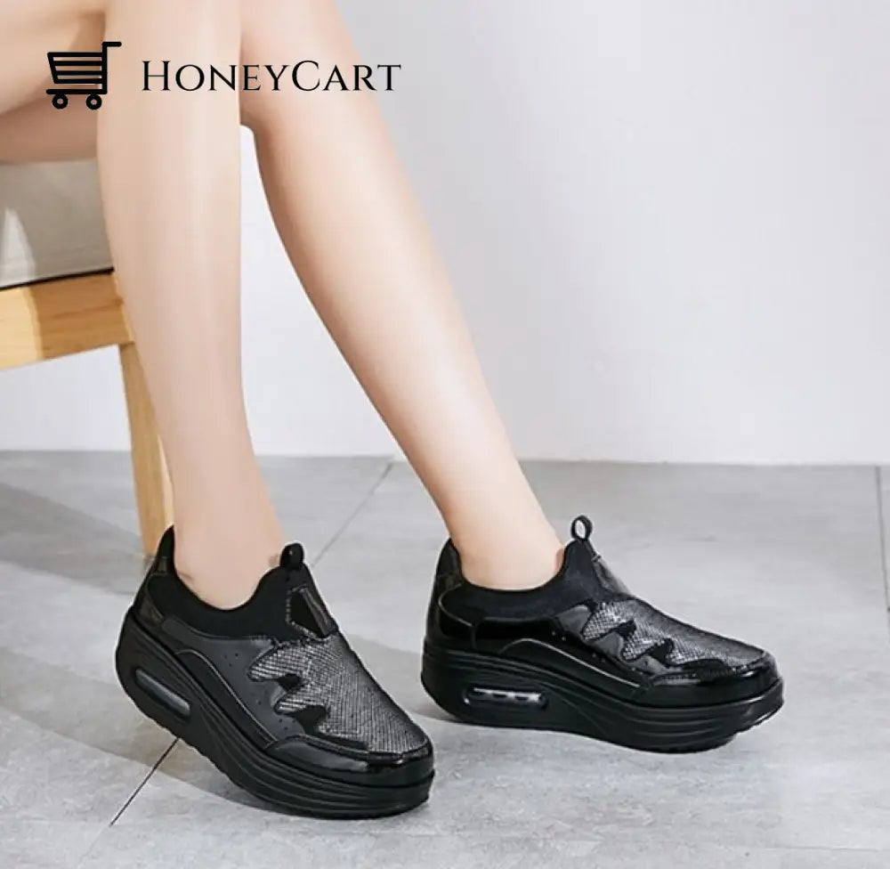 Fashionable Shoes For Bunions Platform Slip On Sneakers Full Black / 6