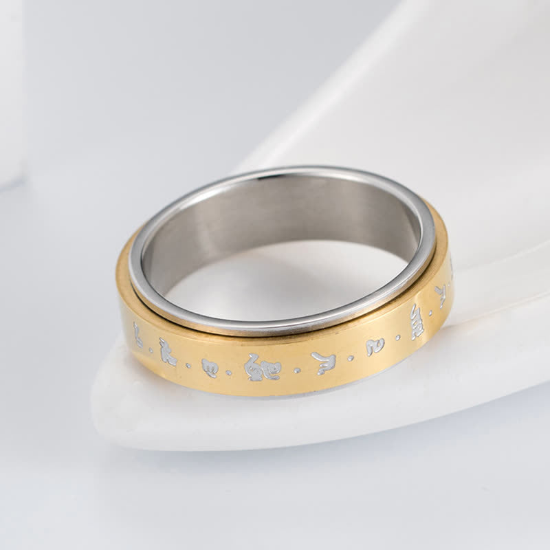 Titanium Steel Balance Rotatable Mantra Ring