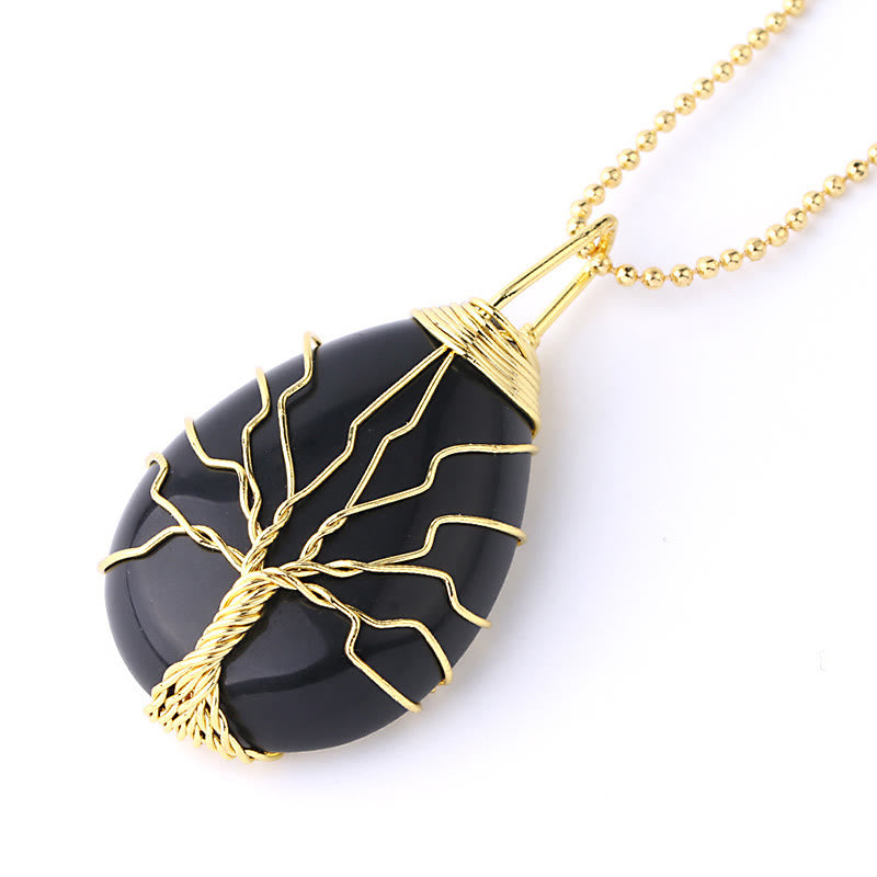 Natural Quartz Crystal Tree Of Life Necklace