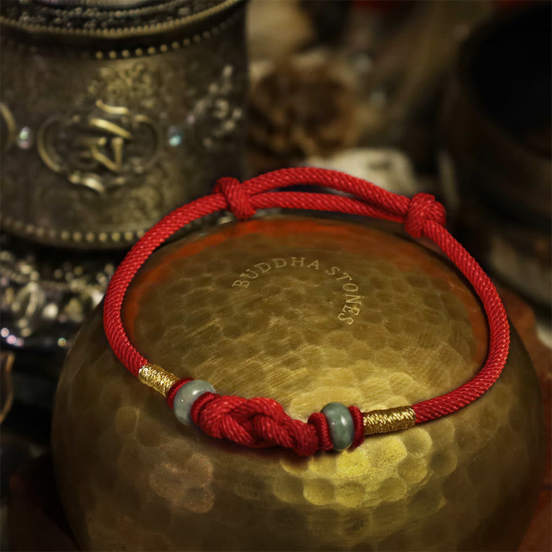 Red String Jade Luck & Good Fortune Knot Braided String Bracelet