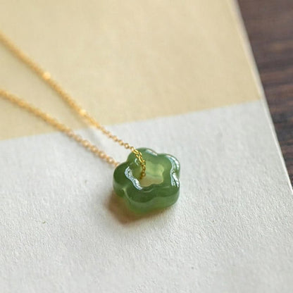 Dainty Hetian Jade Cyan Jade Floral Charm Necklace