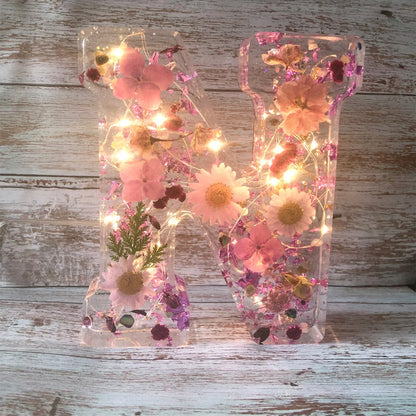 Resin Dried Flower Printed Letters LED Night Light