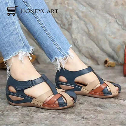 Fleekcomfy Premium Leather Retro Sandals Arch Support Comfy Round Toe 5 / Blue Orthopedic Shoes &