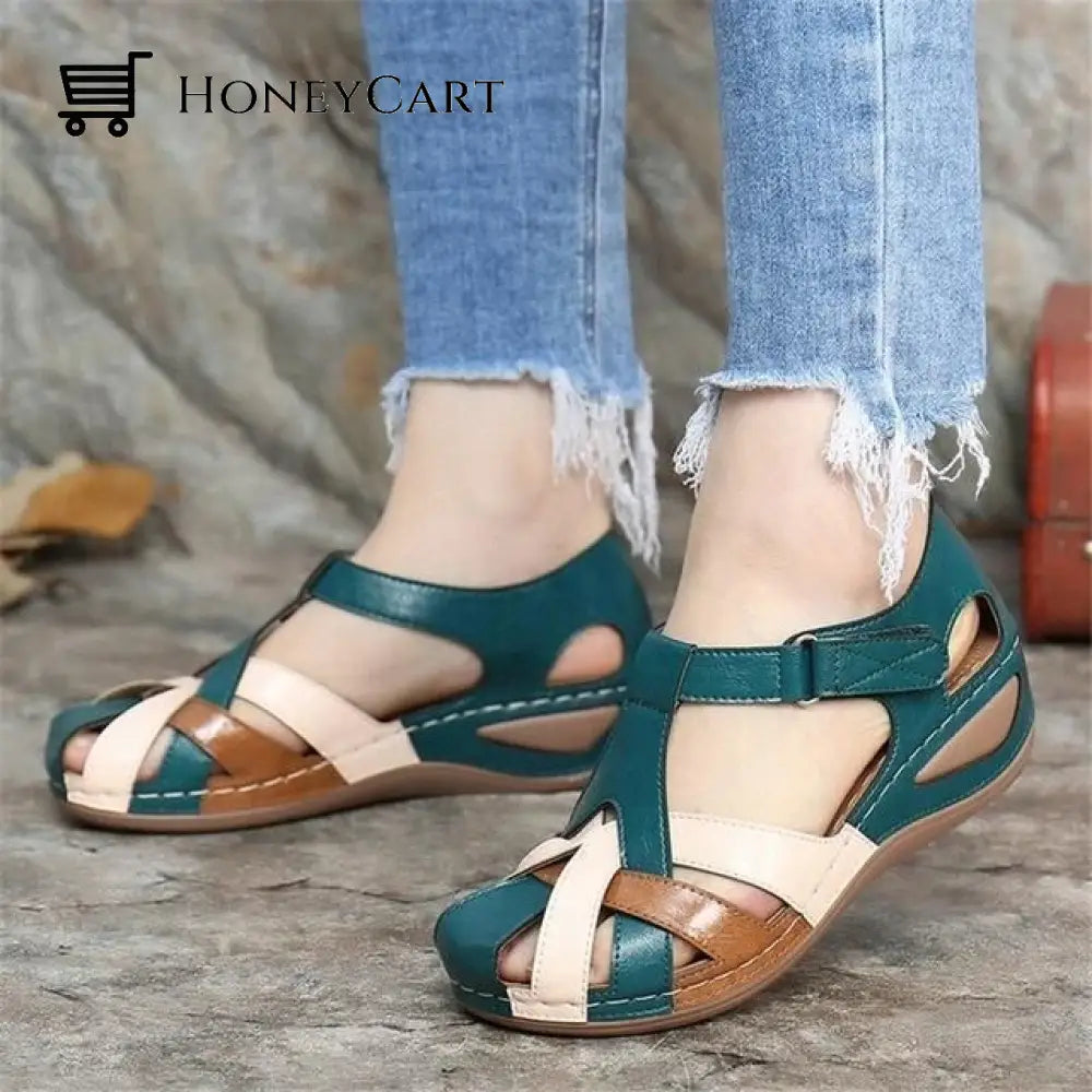 Fleekcomfy Premium Leather Retro Sandals Arch Support Comfy Round Toe 5 / Green Orthopedic Shoes &