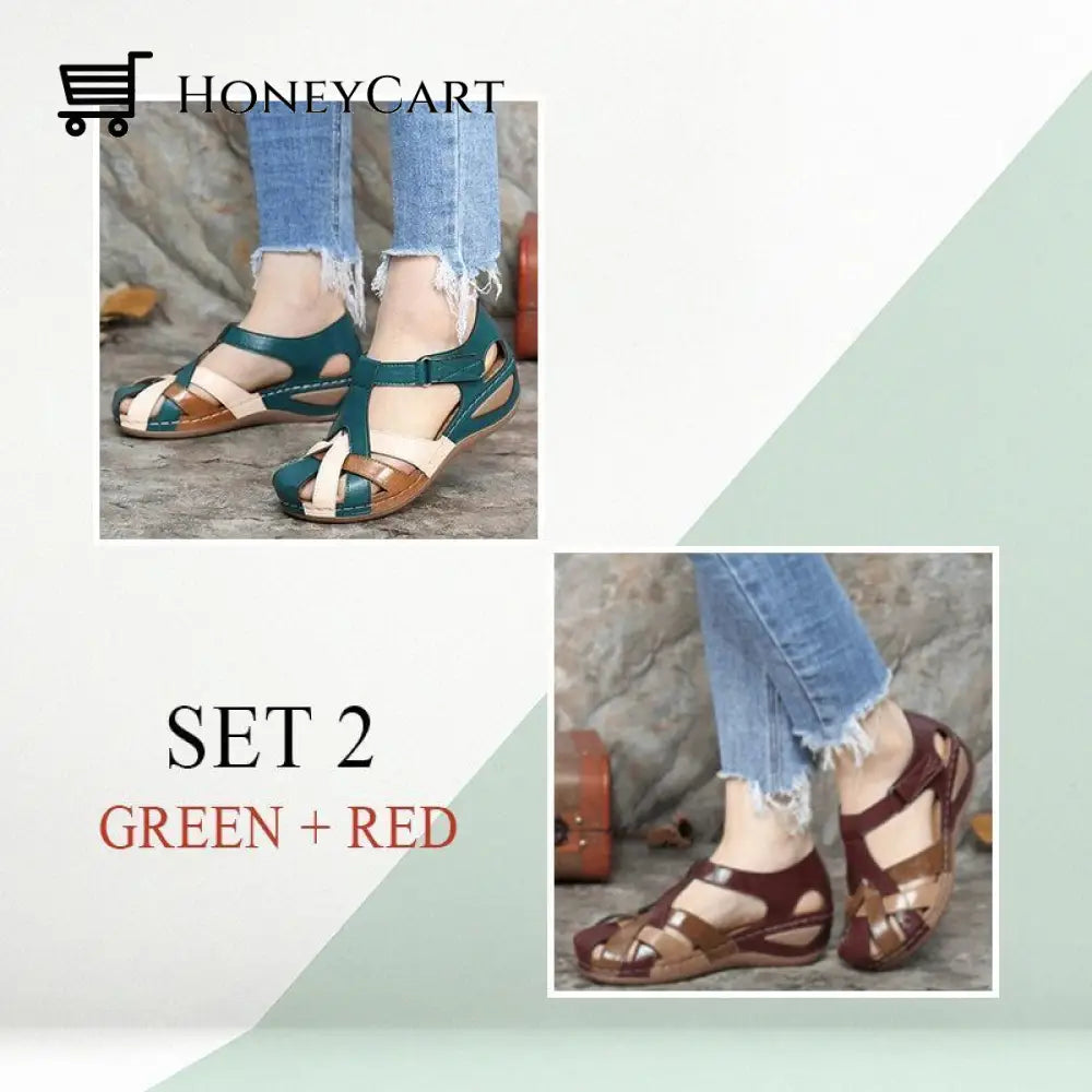 Fleekcomfy Premium Leather Retro Sandals Arch Support Comfy Round Toe Orthopedic Shoes &