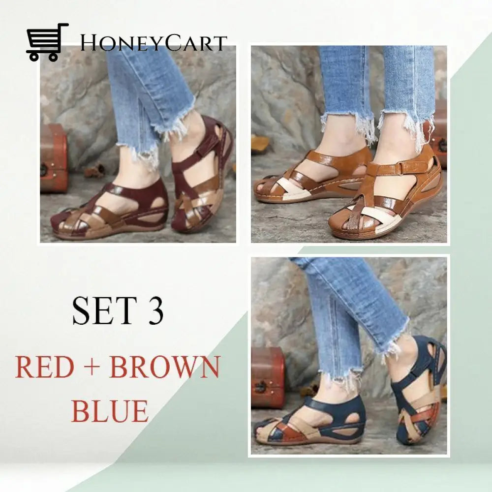 Fleekcomfy Premium Leather Retro Sandals Arch Support Comfy Round Toe Orthopedic Shoes &