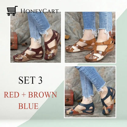 Fleekcomfy Premium Leather Retro Sandals Arch Support Comfy Round Toe Orthopedic Shoes &