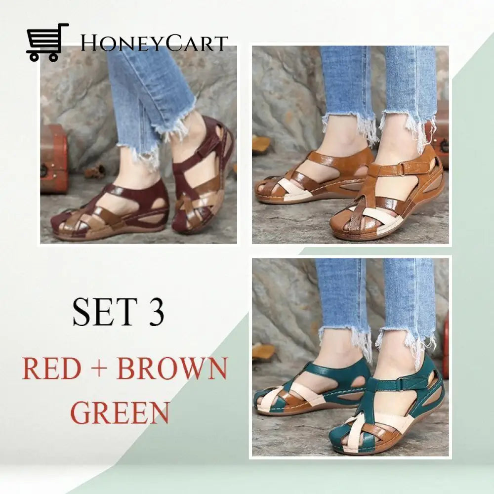 Fleekcomfy Premium Leather Retro Sandals Arch Support Comfy Round Toe Orthopedic Shoes &