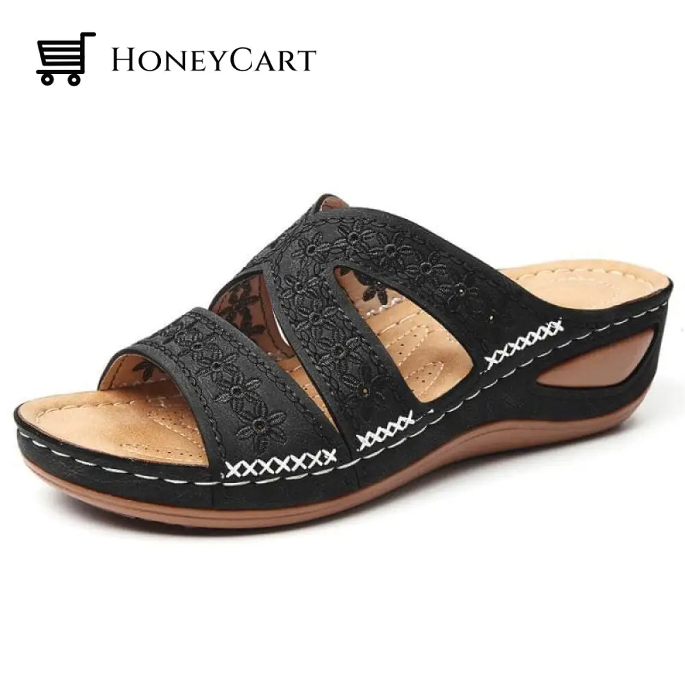 Fleekcomfy Premium Orthopedic Thick Platform Large Size Slipper Sandals 5.5 / Black Shoes &