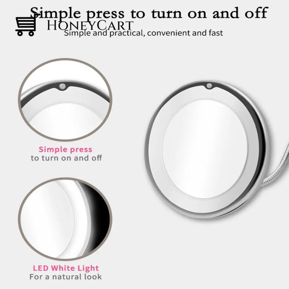 Flexible Light Up Mirror 10X Magnification 360-Degree Rotating Makeup