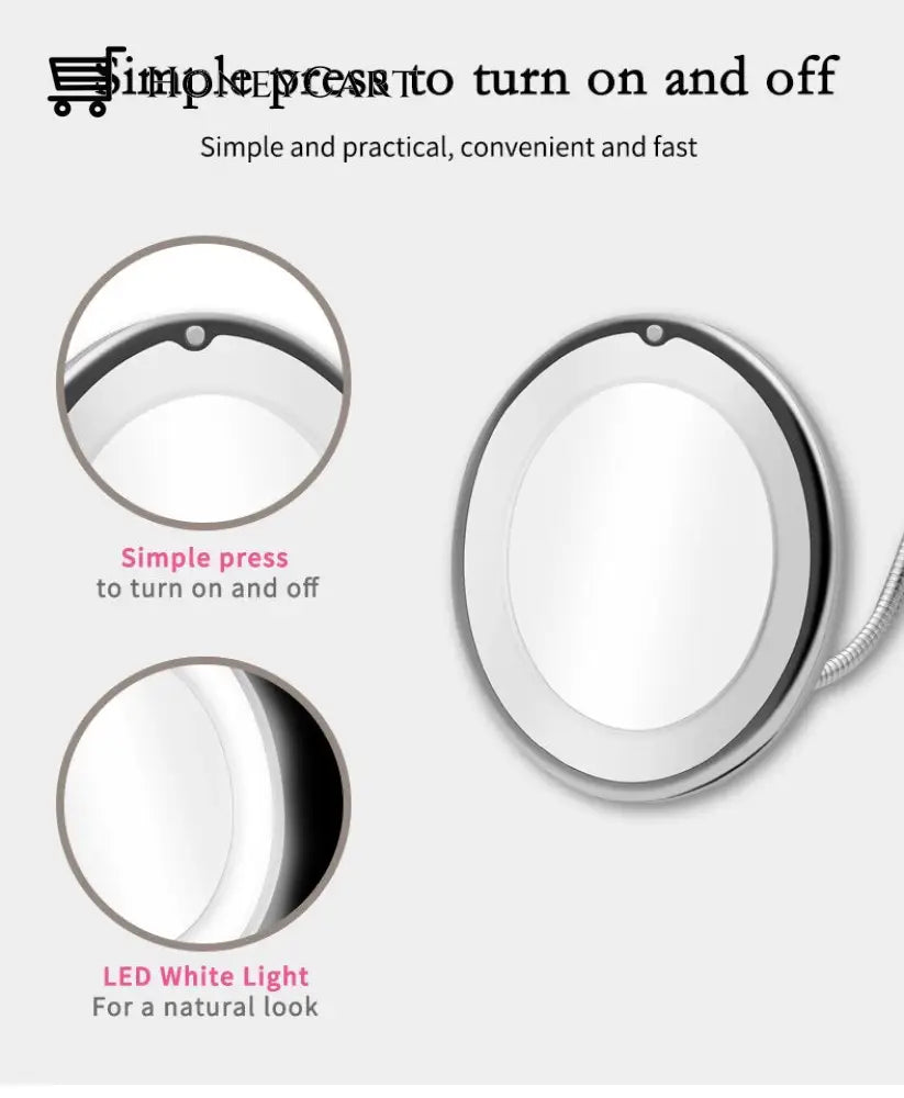 Flexible Light Up Mirror 10X Magnification 360-Degree Rotating Makeup