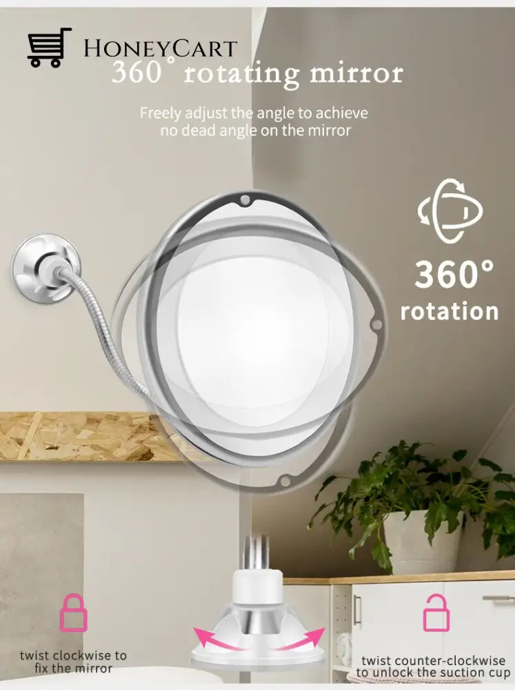 Flexible Light Up Mirror 10X Magnification 360-Degree Rotating Makeup