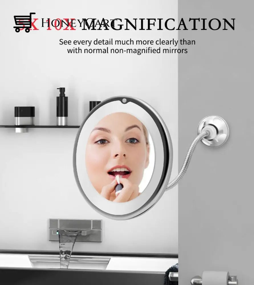 Flexible Light Up Mirror 10X Magnification 360-Degree Rotating Makeup