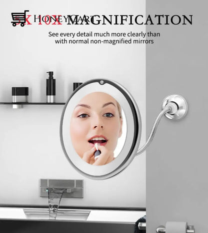 Flexible Light Up Mirror 10X Magnification 360-Degree Rotating Makeup