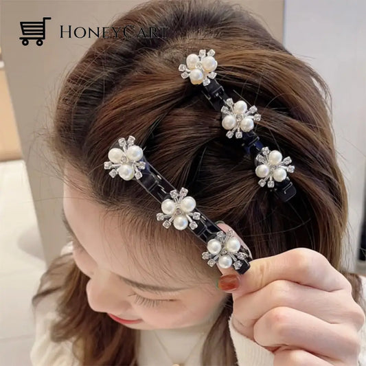 Floral Braided Hair Clips Pearl Flower