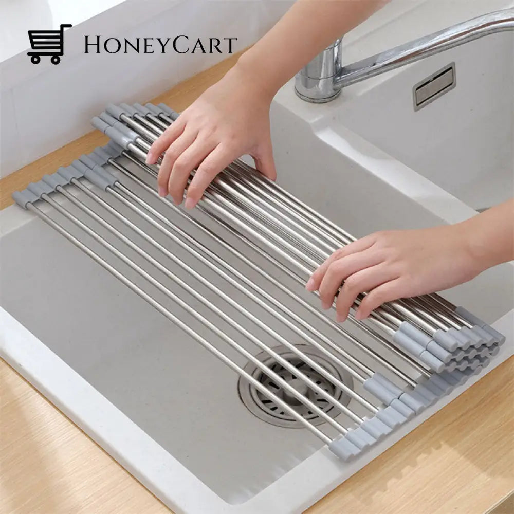 Foldable Stainless Steel Dish Drying Rack 15 Tubes 245X445Mm / Gray Kitchen Islands