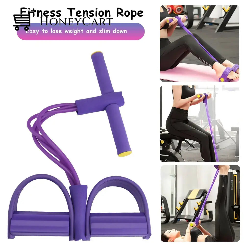 Foot Pedal Pull Rope Resistance 4-Tube Home Fitness Yoga Gym Sit-Up Purple Trainers
