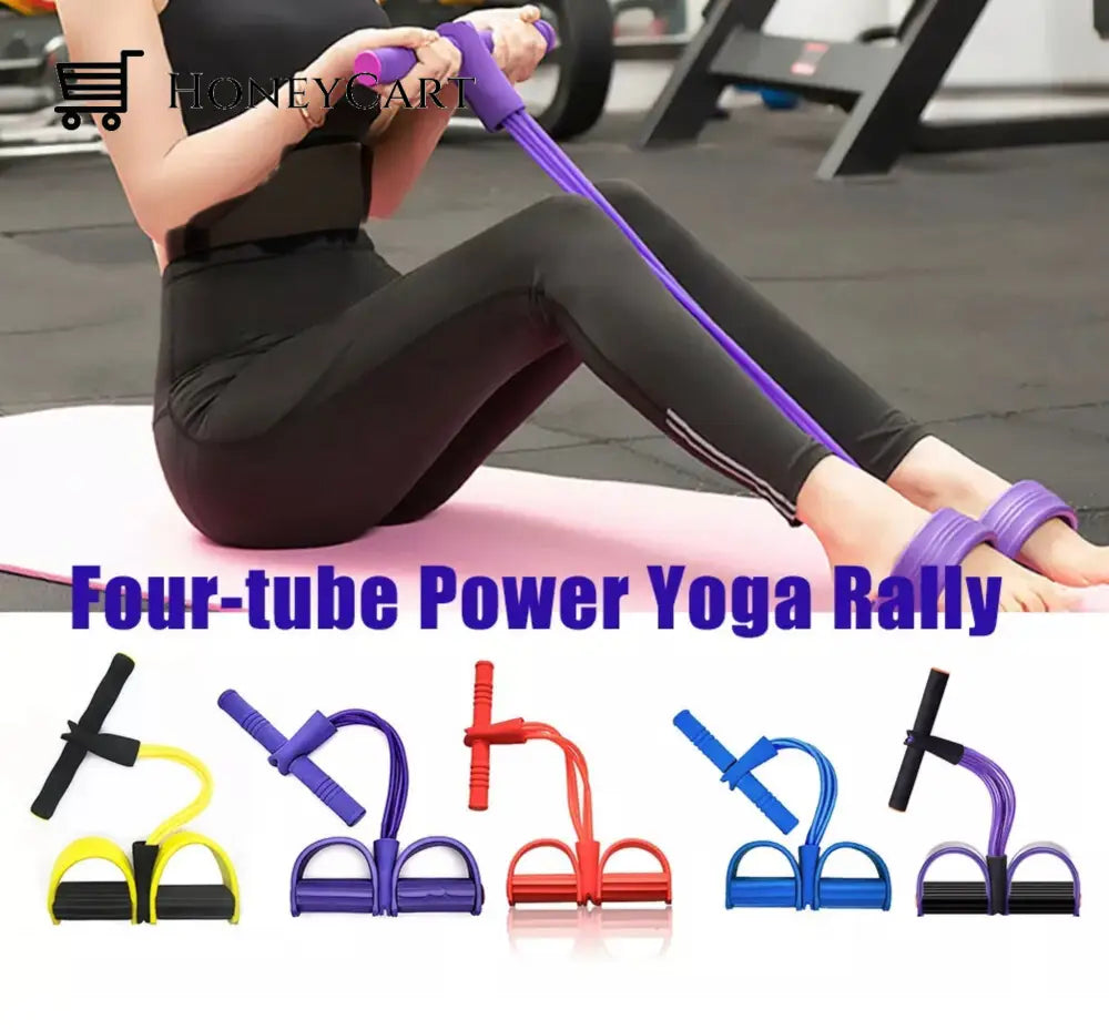Foot Pedal Pull Rope Resistance 4-Tube Home Fitness Yoga Gym Sit-Up Trainers
