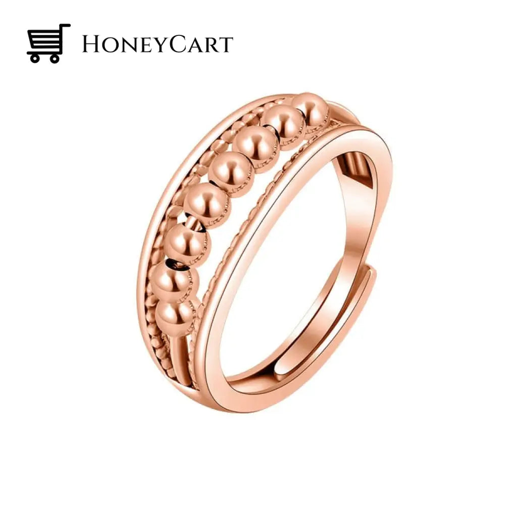 For Daughter - S925 Away Your Anxiety Two Layer Beads Fidget Ring- Adjustable Rose Gold