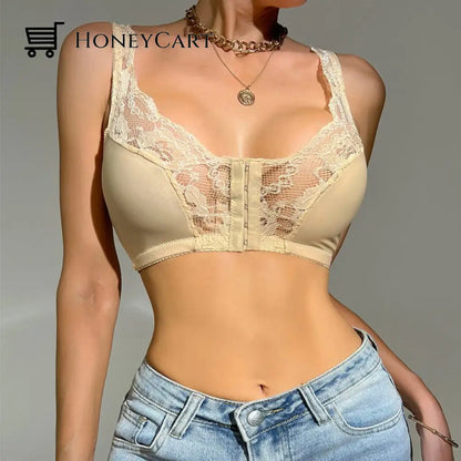 French Lace Front Button Bra Skin Tone / S