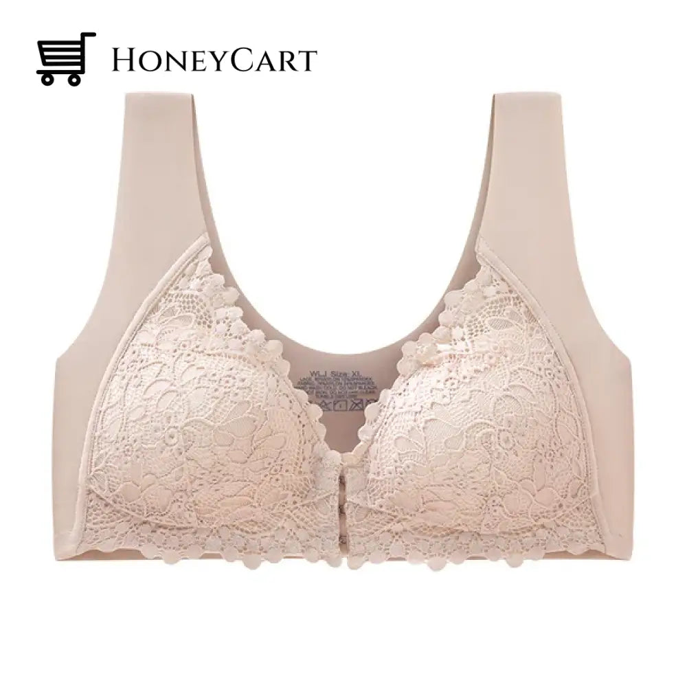 Front Buckle Latex Padded Bra Beige / M Underwear
