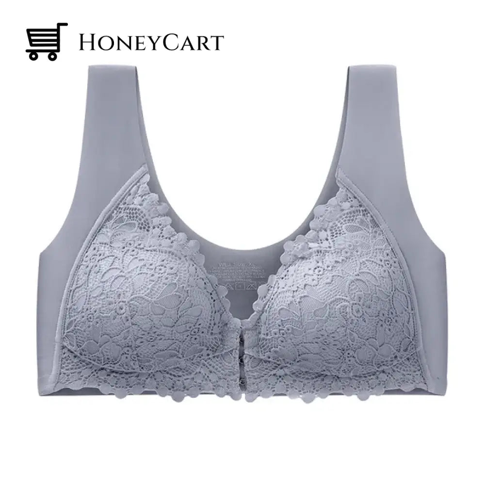 Front Buckle Latex Padded Bra Grey / M Underwear