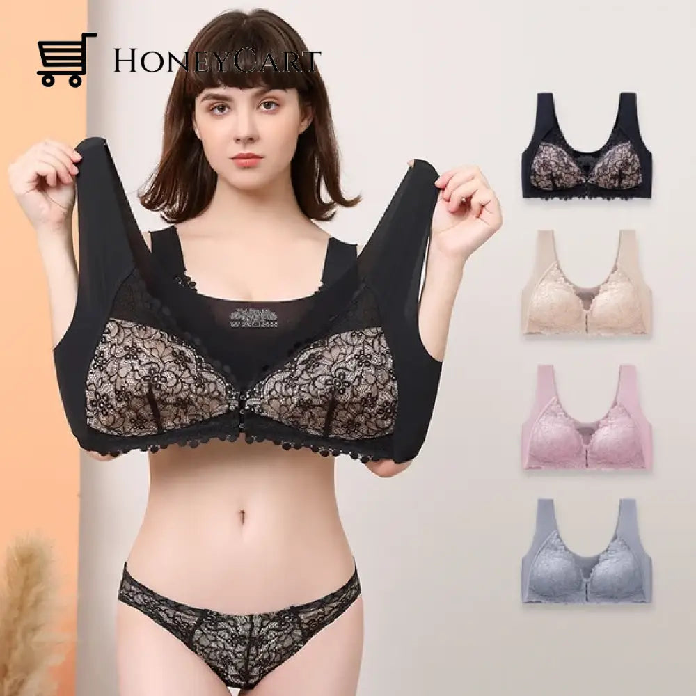 Front Buckle Latex Padded Bra Underwear