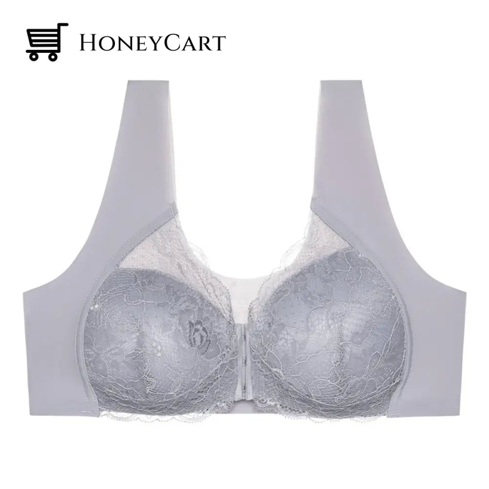 Front Closure Seamless Lace Bra Grey / M Underwear