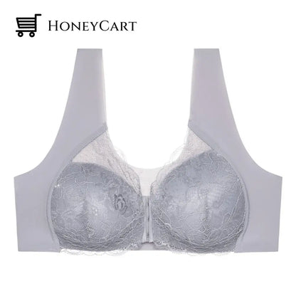 Front Closure Seamless Lace Bra Grey / M Underwear