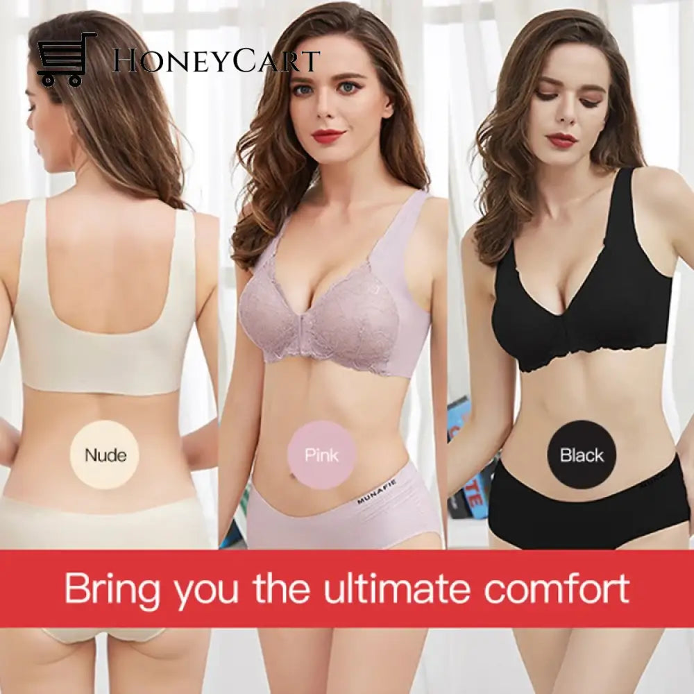 Front Closure Seamless Lace Bra Underwear