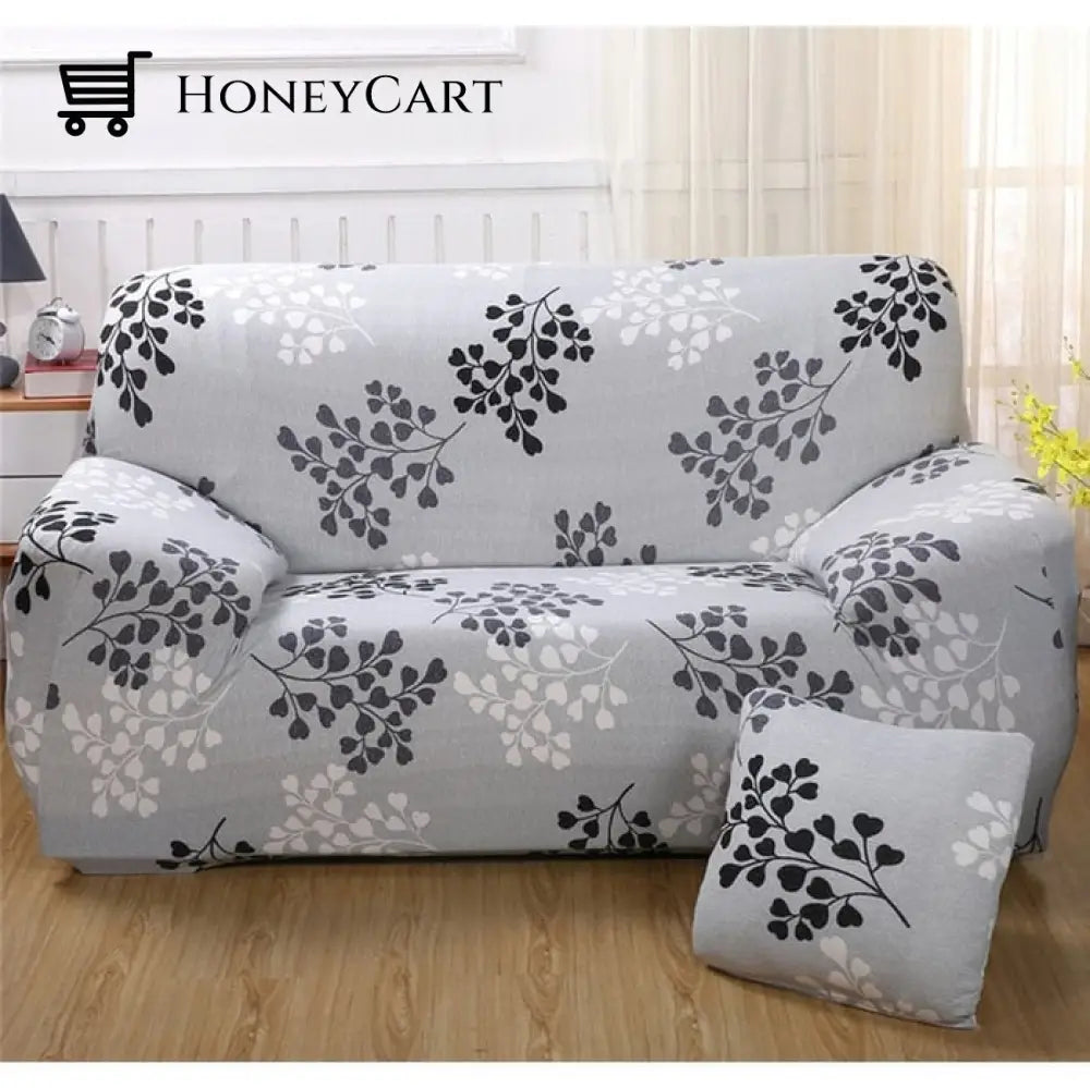 Full-Wrapped Universal Stretch Sofa Cover Grey Leaf / 1 Seater(35-55 Inch)