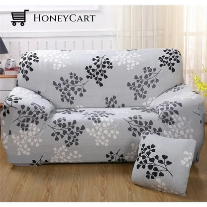 Full-Wrapped Universal Stretch Sofa Cover Grey Leaf / 1 Seater(35-55 Inch)