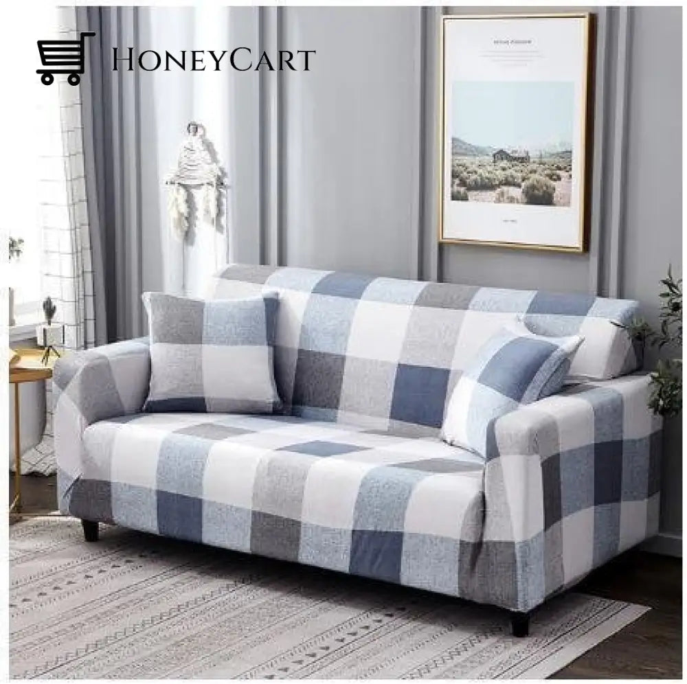 Full-Wrapped Universal Stretch Sofa Cover Grid Era / 1 Seater(35-55 Inch)