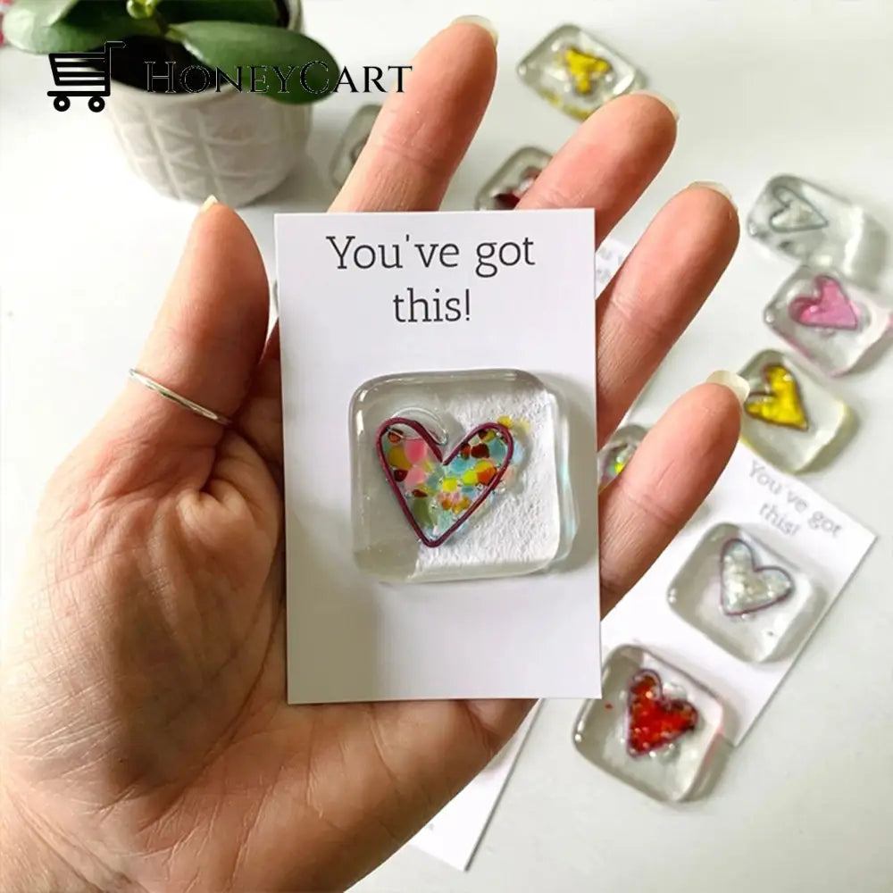 Fused Glass Heart Pocket Token Best Teacher / Colorful