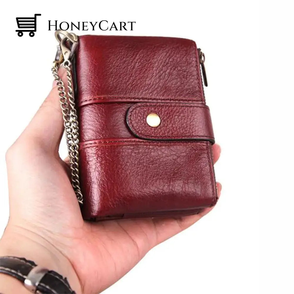 Genuine Leather Anti-Theft Retro Wallet With Chain