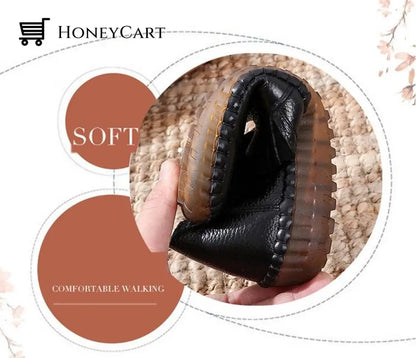 Genuine Leather Round Toe Flats Ladies Shoes For Bunions