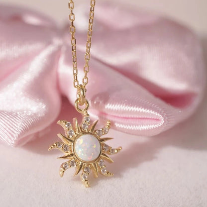 Gold-Plated Sun Necklace With Opal Pendant- Princess Like Necklace