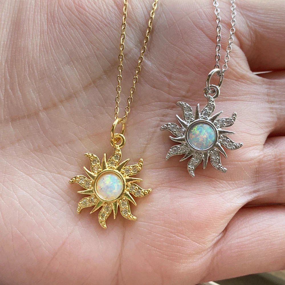 Gold-Plated Sun Necklace With Opal Pendant- Princess Like Necklace