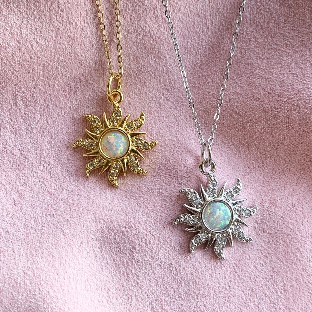 Gold-Plated Sun Necklace With Opal Pendant- Princess Like Necklace