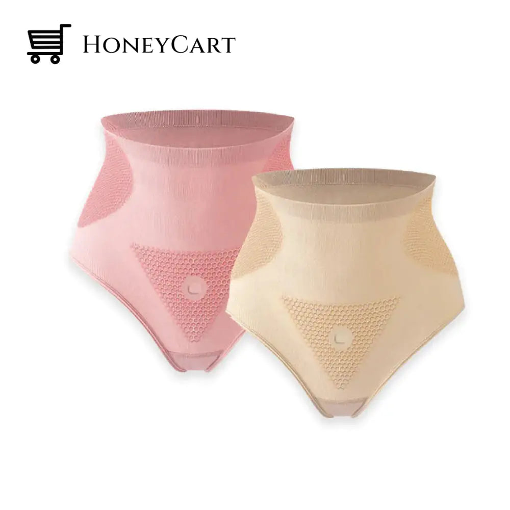 Graphene Honeycomb High Waist Tightening Briefs 2Pcs - Usd$24.97($12.5/Pc) / Pink M En